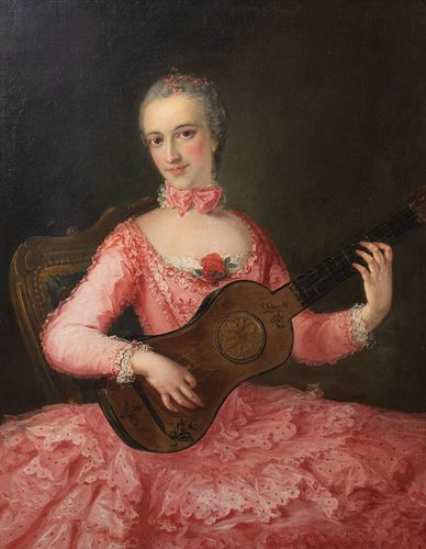 PORTRAIT LADY WITH A GUITAR OIL PAINTING