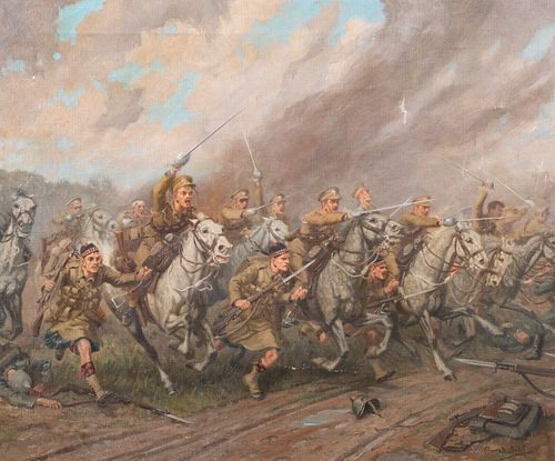 CHARGE OF SCOTS GREYS AND HIGHLANDERS AT ST. QUENTIN OIL PAINTING