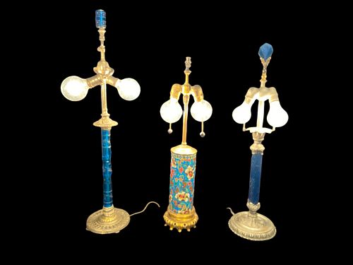 Collection LONGWY French Enamel & Blue Glass Lamps