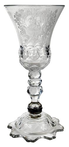 Large English Engraved Armorial Wine Glass