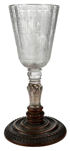 German Engraved Glass Goblet