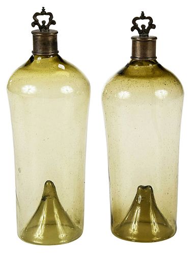 Pair of Green Glass Bottles, Probably German