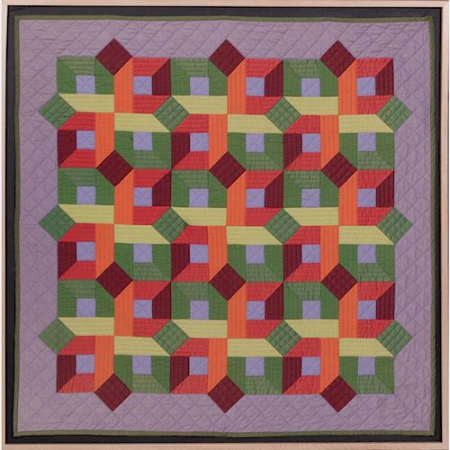 An American Framed Geometric Quilt, 20th Century.