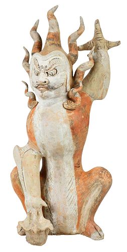 Early Chinese Pottery Tomb Guardian Figure