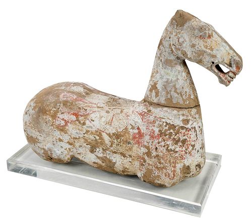 Large Chinese Pottery Horse with Lucite Base