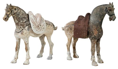 Two Early Chinese Pottery Horses with Saddles