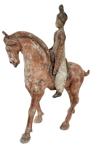 Chinese Pottery Horse with Female Rider