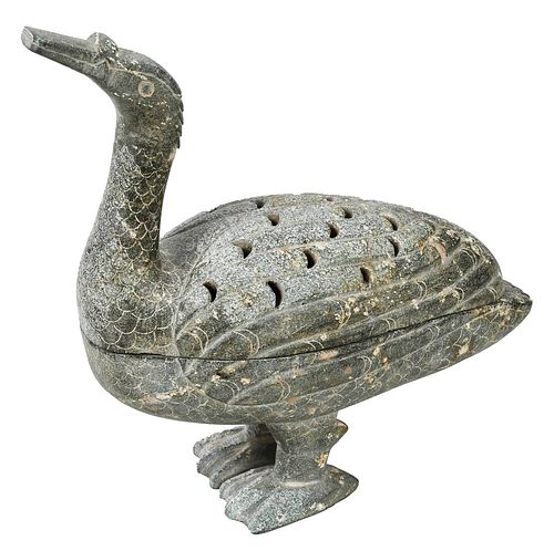 Chinese Carved Stone Duck Form Censer