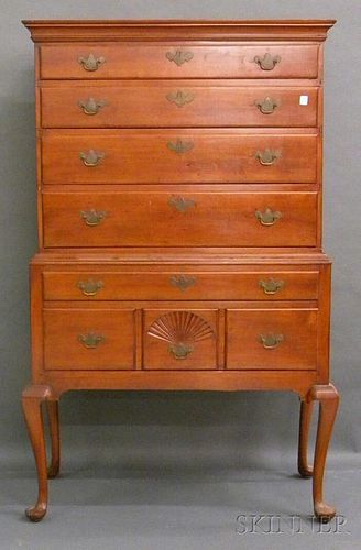 Queen Anne Carved Cherry Flat-top Highboy