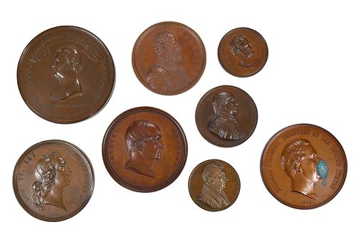 Group of Eight Bronze Portrait Medals 
