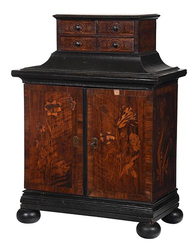 Continental Baroque Marquetry Inlaid Medals Cabinet