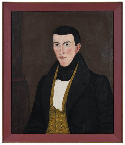 Folk Art Portrait of Gentleman with Black Scarf