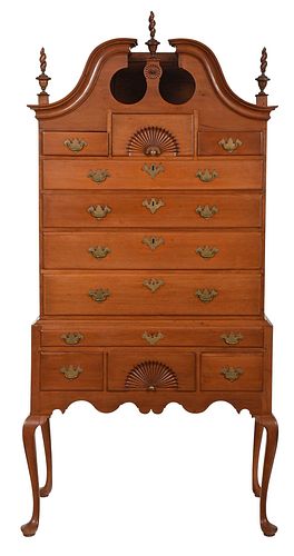 New England Queen Anne Fan Carved Cherry High Chest
