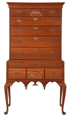 Connecticut Queen Anne Fan Carved Cherry High Chest