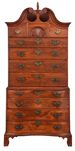 New England Chippendale Figured Cherry Chest on Chest