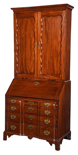 American Chippendale Block Front Desk and Bookcase