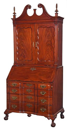 Massachusetts Chippendale Block Front Desk and Bookcase