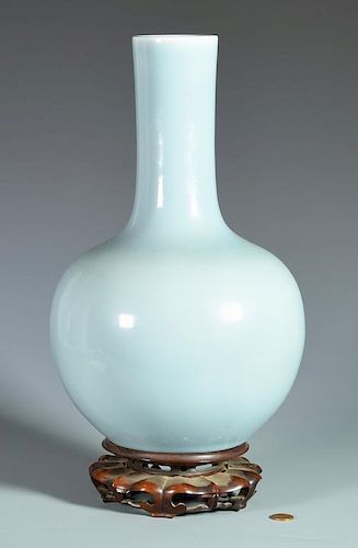 Large Pale Blue Chinese Bottle Form Vase
