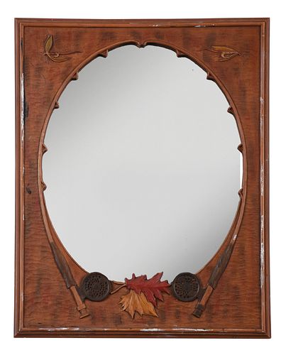Carved Wooden 'Fly Fishing' Mirror