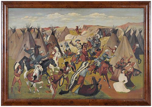 Naive Painting of Buffalo Bill in Battle