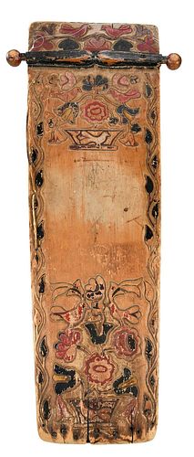Mohawk Carved Polychrome Wood Cradleboard
