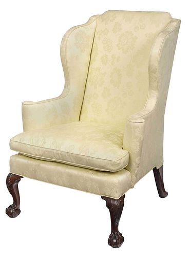 George II Carved Mahogany and Silk Damask Easy Chair
