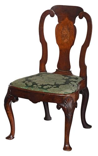 Irish George II Burlwood Inlaid Walnut Side Chair
