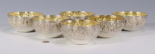 Six Asian Silver Bowls w/gilt interiors