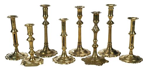 Group of Eight Brass Candlesticks