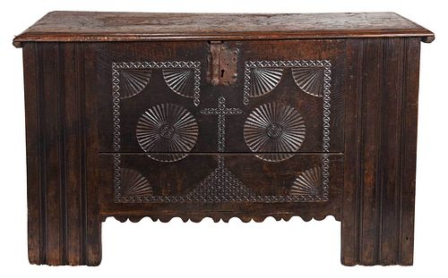 Early Gothic/Style Carved Oak Lift Top Coffer