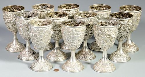 12 Baltimore Sterling Silver Repousse Goblets