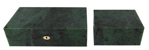 Two Dark Green Nephrite Stone Boxes