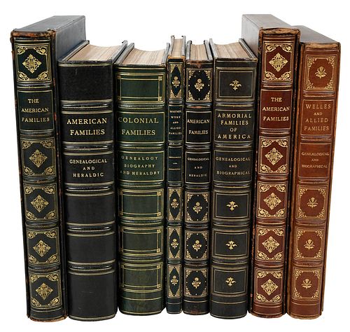 Eight Leatherbound Books, American Genealogical History