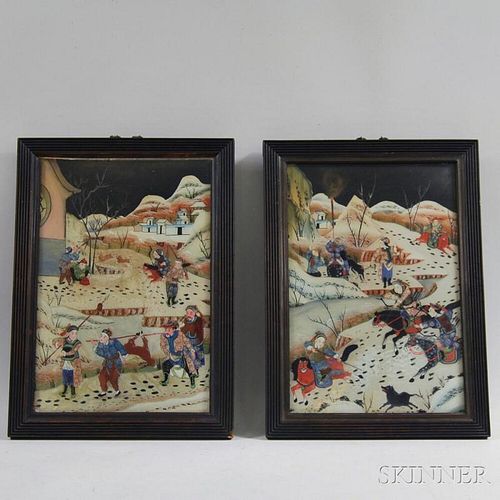 Pair of Framed Chinese Eglomise Panels