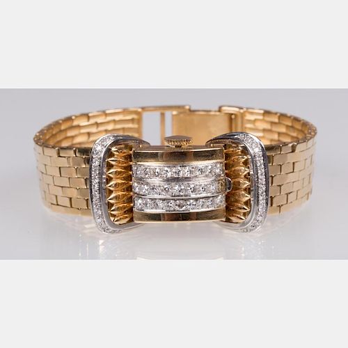 A Ladies 18kt. Yellow and White Gold and Diamond Wristwatch,