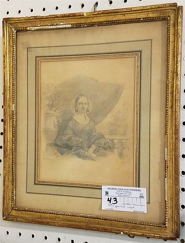 FRAMED 19TH C PENCIL DRAWING OF A WOMAN SGND 8" X 6 1/2" CORDTS MANSION