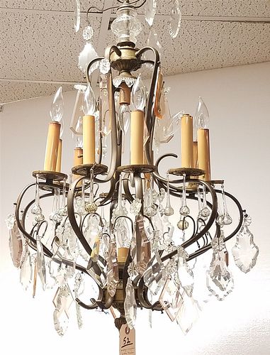 BRONZE AND CRYSTAL CHANDELIER 30"H X 18" DIAM CORDTS MANSION