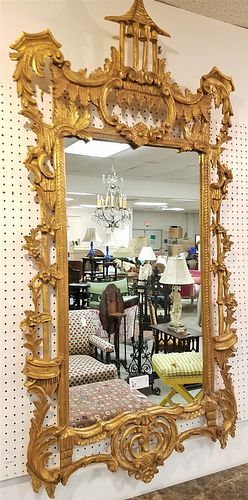 GILTWOOD CHINESE CHIPPENDALE STYLE FRAMED MIRROR 65"H X 34"