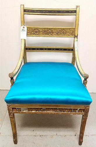 19TH C GILTWOOD CHAIR W/ BRASS INLAY CORDTS MANSION