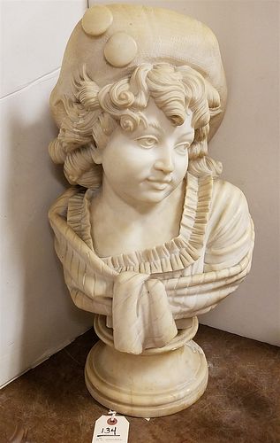 19TH C MARBLE BUST OF A YOUNG GIRL 22" (BACK OF BASE REPAIRED)