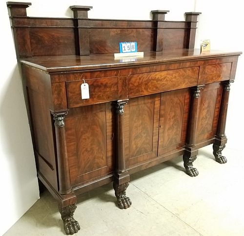 EMPIRE MAHOG SIDEBOARD 59 1/2"H X 75"W X 25"D CORDTS MANSION (MISSING SQ. BLOCK FROM ONE COLUMN)