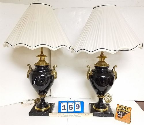 PR LAMPS MADE OF FINEST BLUE VEINED MARBLE FROM CALCUTTA W/ ORMOLU MOUNTS 29" BARONESS JEANNE-MARIE FRIBOURG