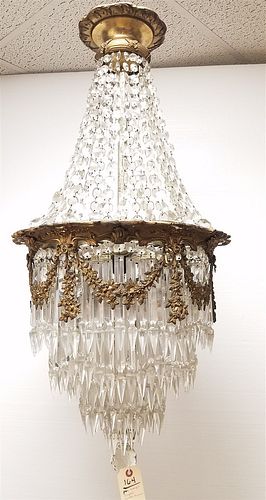 PR BRONZE AND CRYSTAL CHANDELIERS 39"H X 20" DIAM CORDTS MANSION