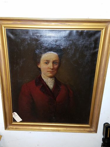 FRAMED 19TH C O/C PORTRAIT OF A WOMAN 30" X 25" CORDTS MANSION