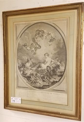FRAMED 18TH C ENGR THE TRIUMPH OF VENUS BY JEAN DAULLE 19" X 13" CORDTS MANSION
