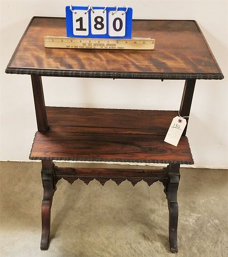 19TH C ROSEWOOD 2 TIER STAND- BOTTOM SHELF IS A DROP LEAF 29"H X 21 3/4"W X 15 1/4"D CORDTS MANSION TOP ALSO IS ADJUSTABLE