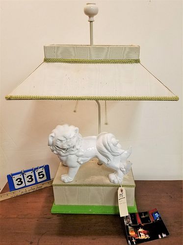 CHINESE GLAZED POTTERY FOO DOG LAMP 29" CORDTS MANSION
