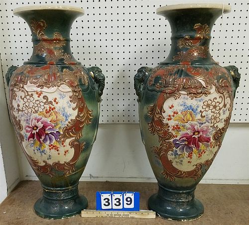 PR POTTERY URNS 31" CHIP ON RUM ON 1, BASE REPAIR ON THE OTHER CORDTS MANSION