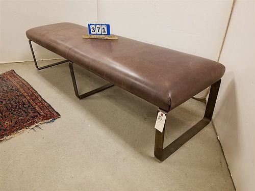 MID CENTRUY LEATHER TOP METAL BASE BENCH 18"H X 6'W X 20"D CORDTS MANSION