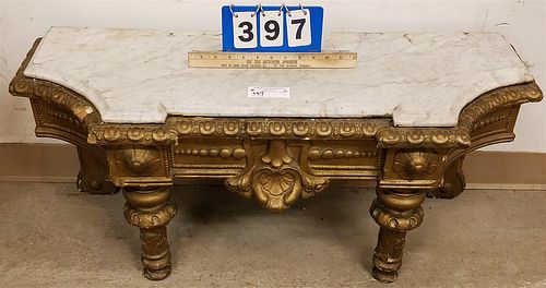 VICT GILTWOOD MARBLE TOP STAND 16 1/2"H X 38"W X 14 1/2"D CORDTS MANSION
